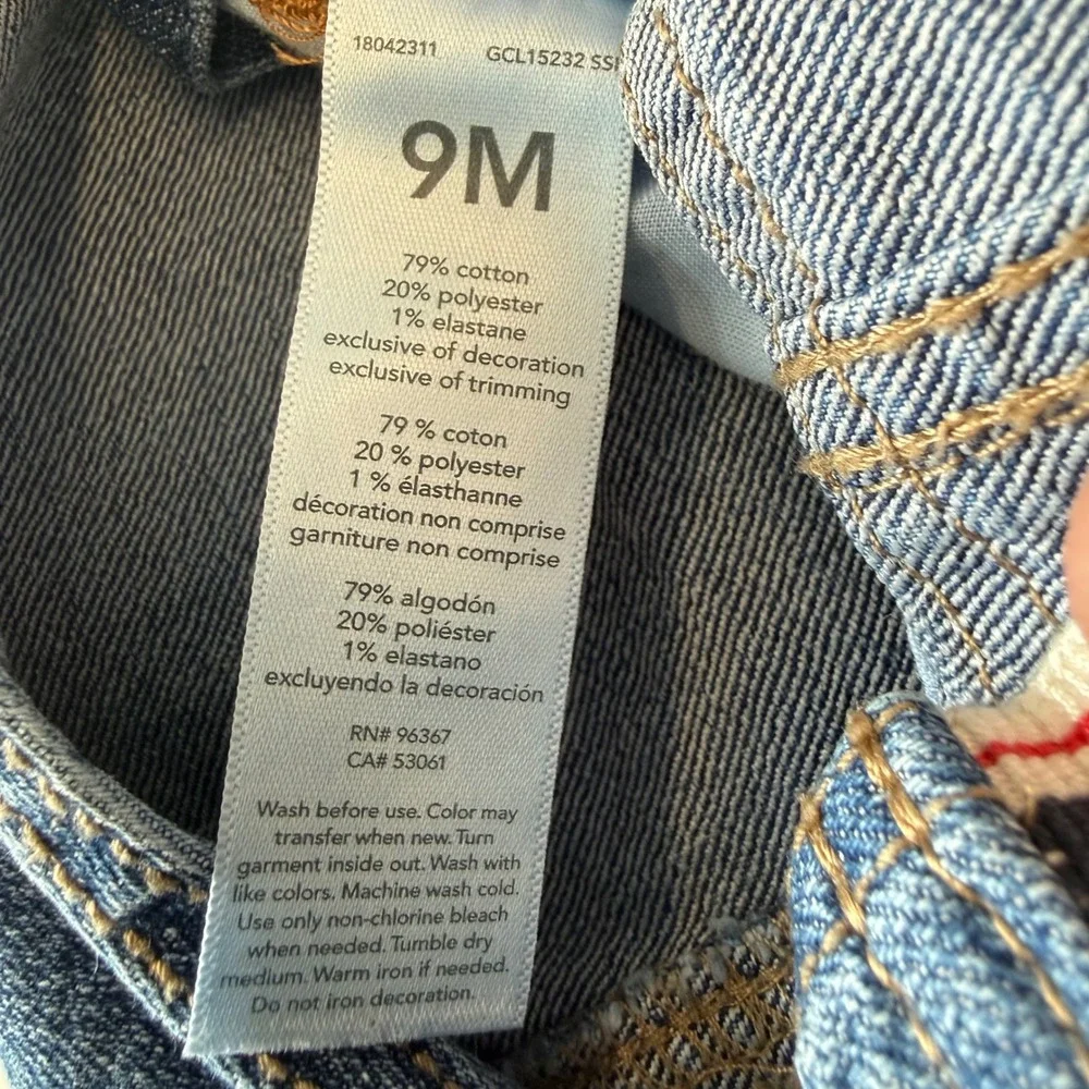 OshKosh B'gosh Baby 9M Blue Denim Carpenter Overalls Adjustable Straps Utility